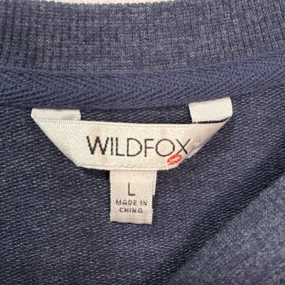 Wildfox Sweatshirt‎ Womens Large Blue Good Vibes Fuzzy Spellout Oversized Cozy - Picture 2 of 8